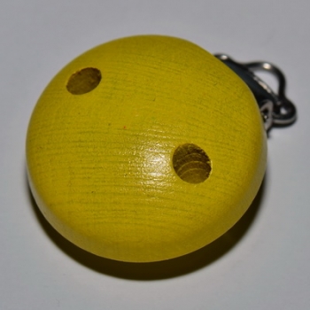 Schnullerkettenclip Holz rund 37mm gelb (1 Stück)